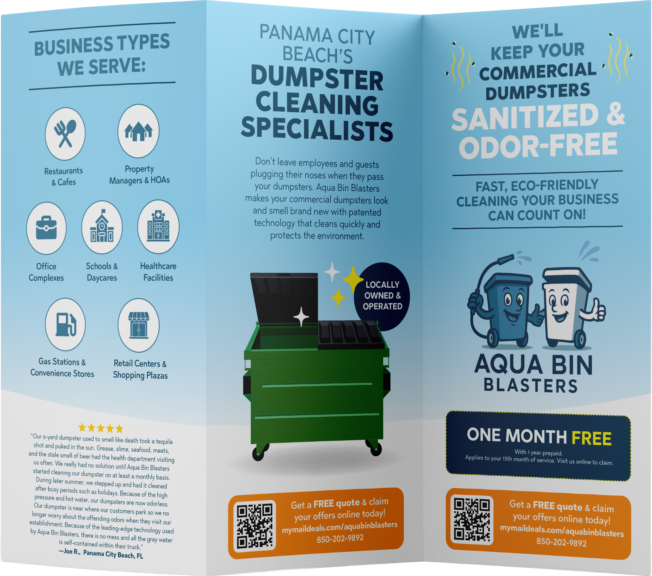 Aqua Bin Blasters trifold — outside
